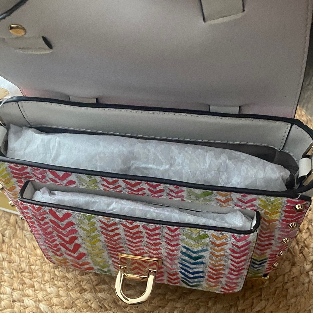 Michael Kors Multicolor Chevron Print SIgnature Crossbody Bag - White Trim NWT - Picture 4 of 12